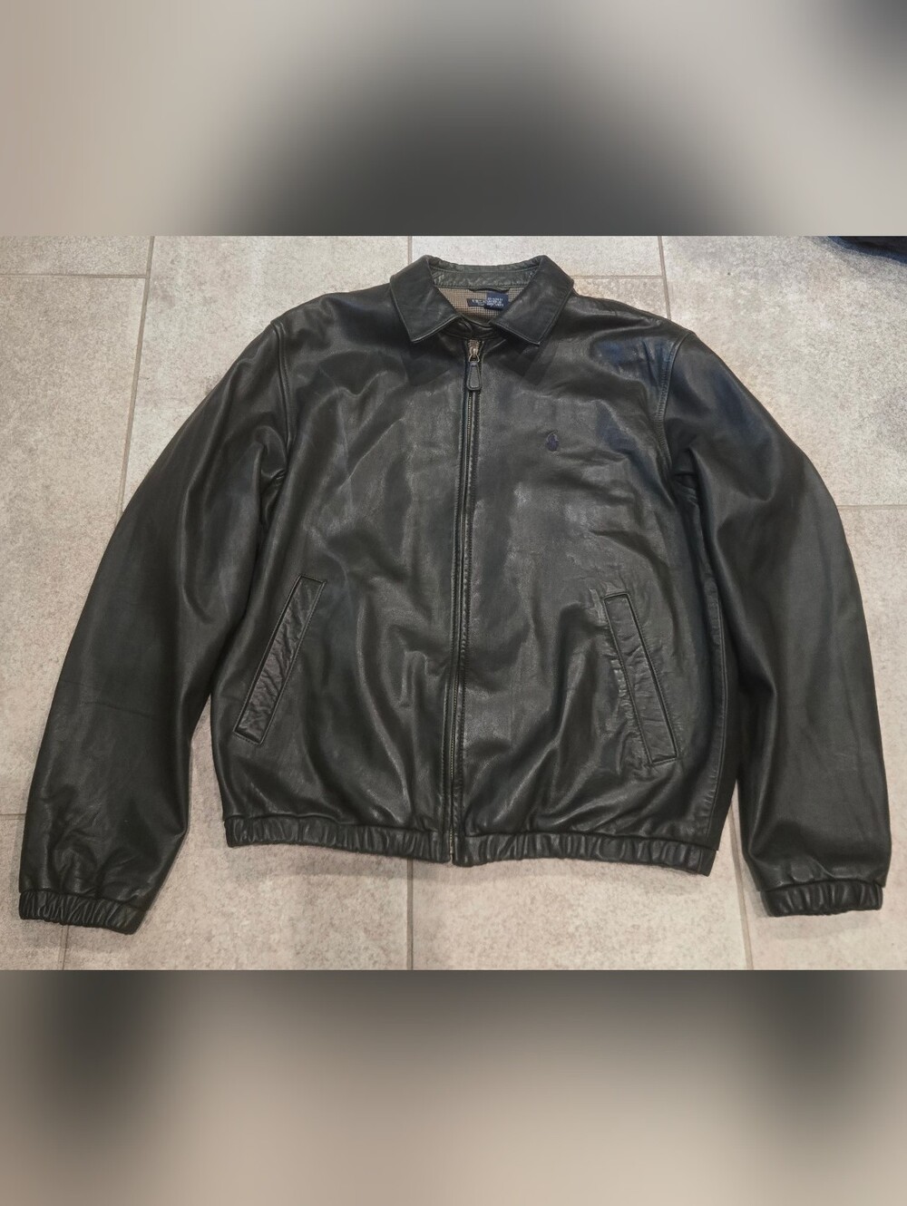 Vtg 90s Polo Ralph Lauren Leather Jacket Medium M Green Black Houndstooth